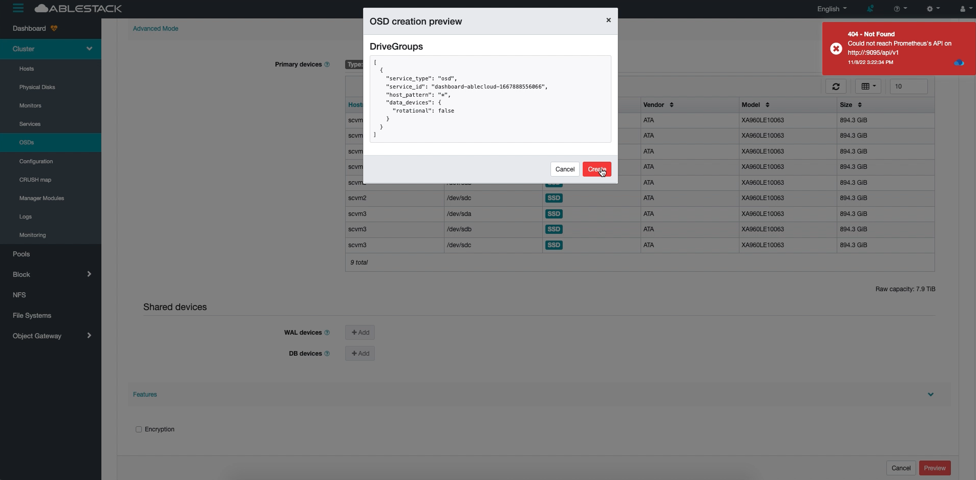 OSDs 추가 OSDs 프리뷰